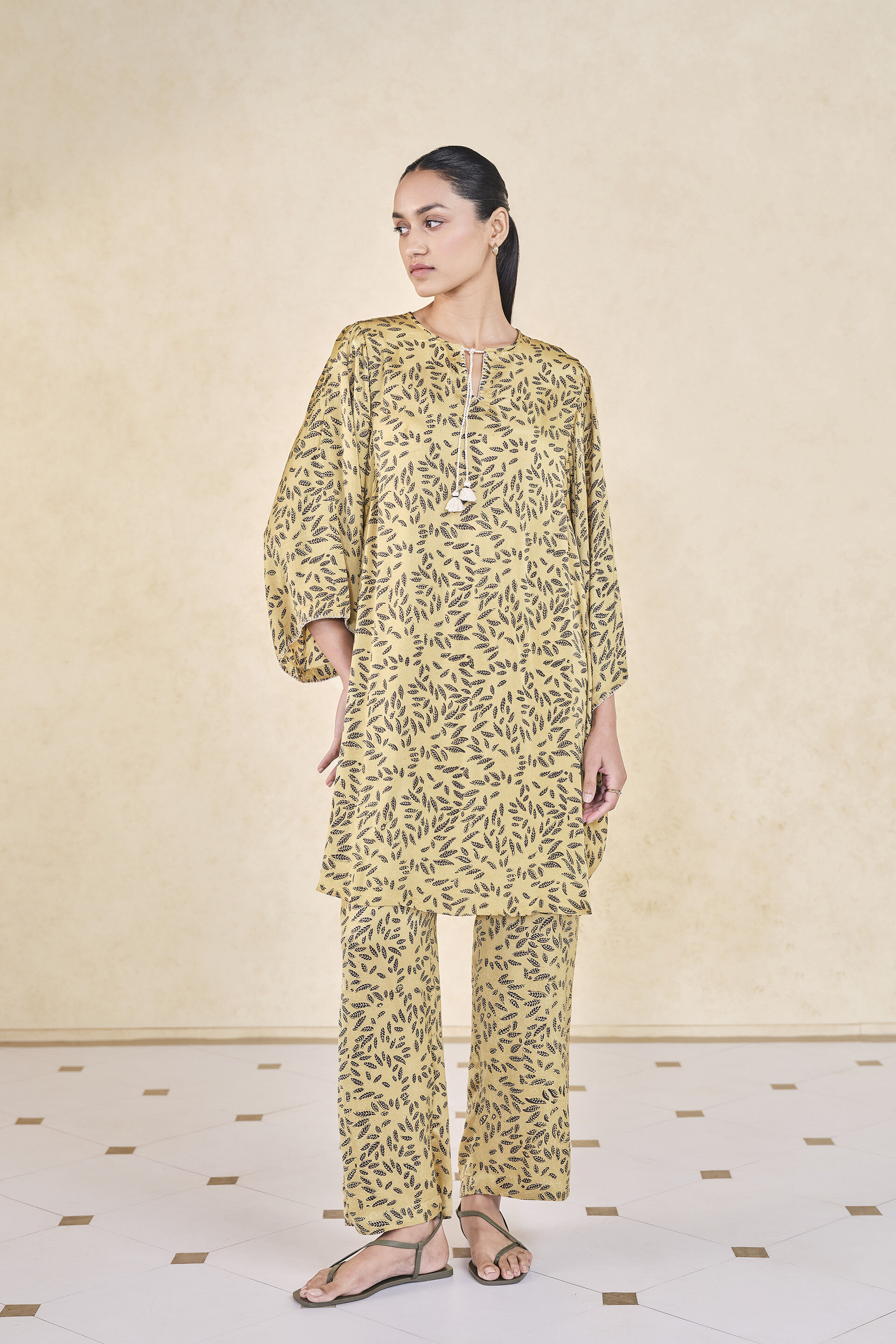 Leafbird Handcrafted Ajrakh Drawstring Co-ord - Yellow